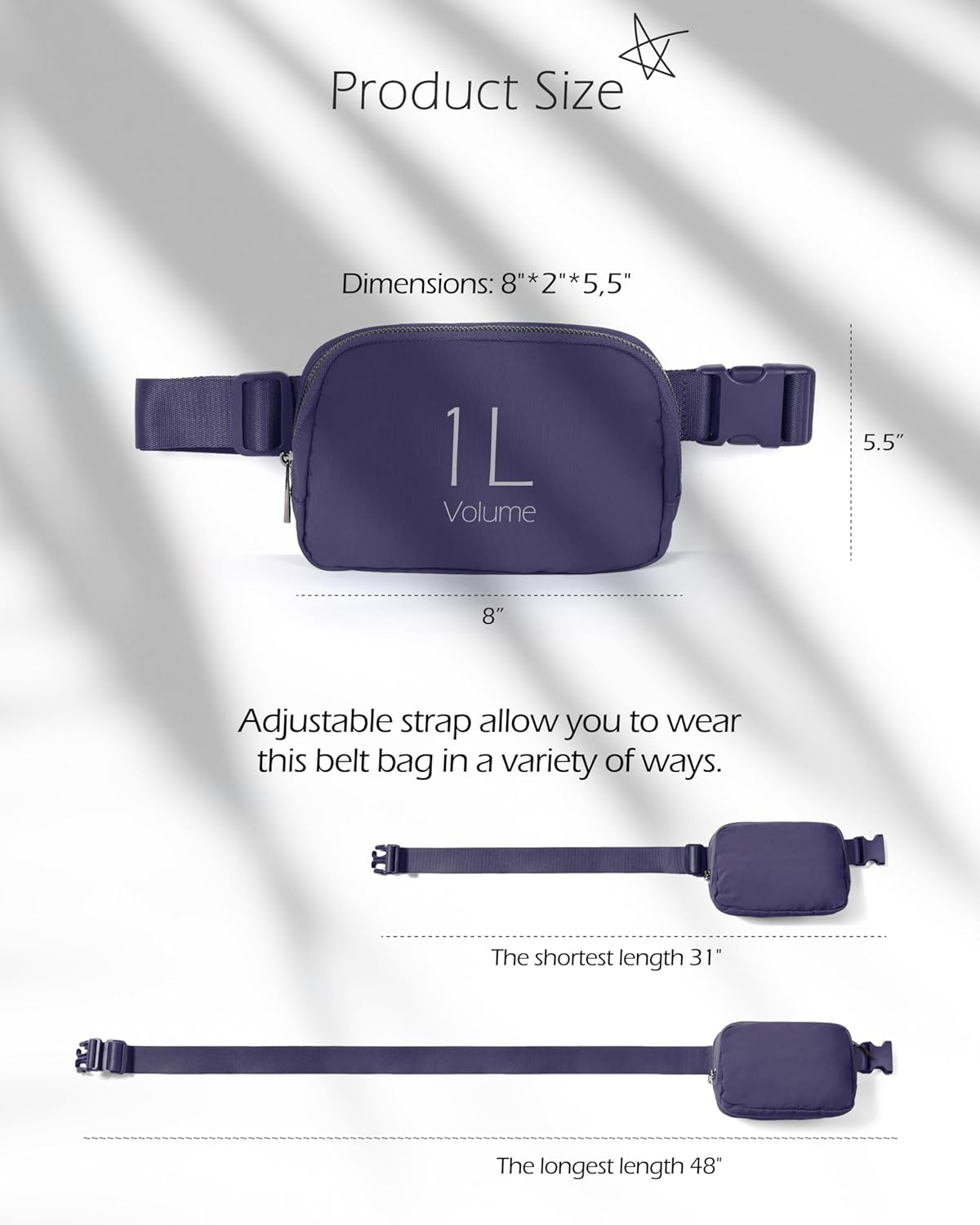 ODODOS Unisex Mini Belt Bag with Adjustable Strap Small Fanny Pack for Workout Running Traveling Hiking, Purple Reign