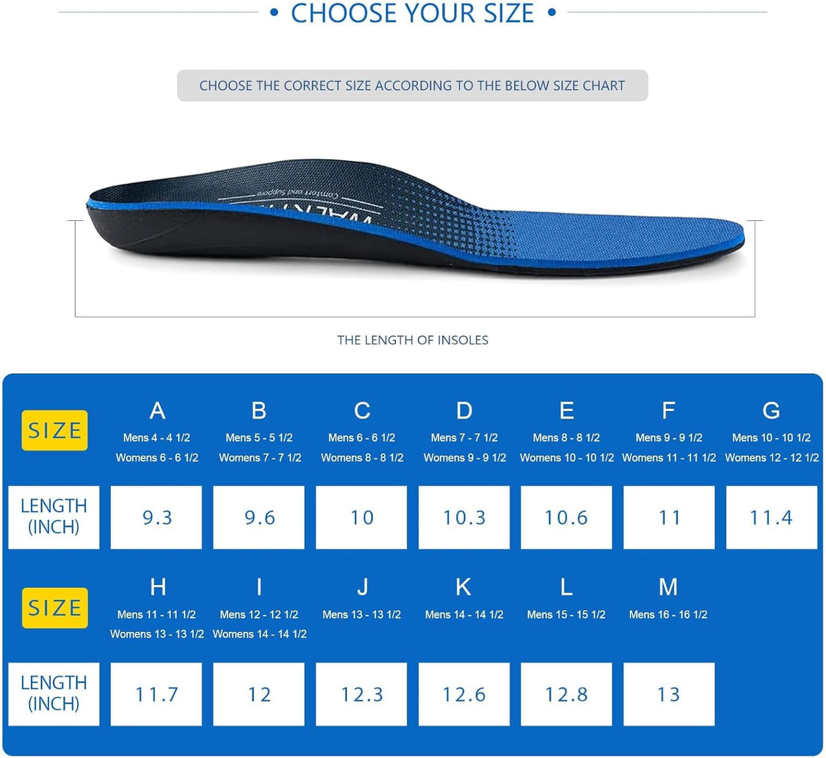 Arch Support Inserts for Men Women - Plantar Fasciitis High Arch Support Insoles, Orthotics Shoe Inserts for Flat Feet, Foot Pain Relief Shock Absorption and Cushioning (Mens 16-16 1/2)
