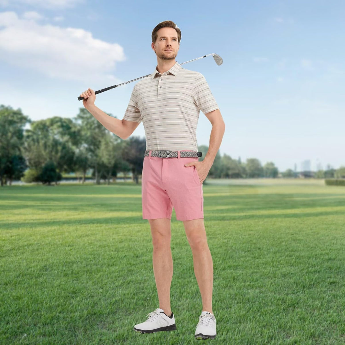 Rouen Mens Golf Shirt Moisture Wicking Dry Fit Performance Stripe Casual Collared Short Sleeve Golf Polo Shirts for Men