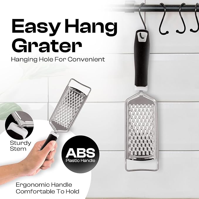 Handheld Cheese Grater & Cheese Shredder – Stainless Steel, Rust-Proof, Non-Slip Handle, Durable Flat Grater for Parmesan, Chocolate, Spices, Vegetables & More – Multi-Purpose & Easy to Clean.
