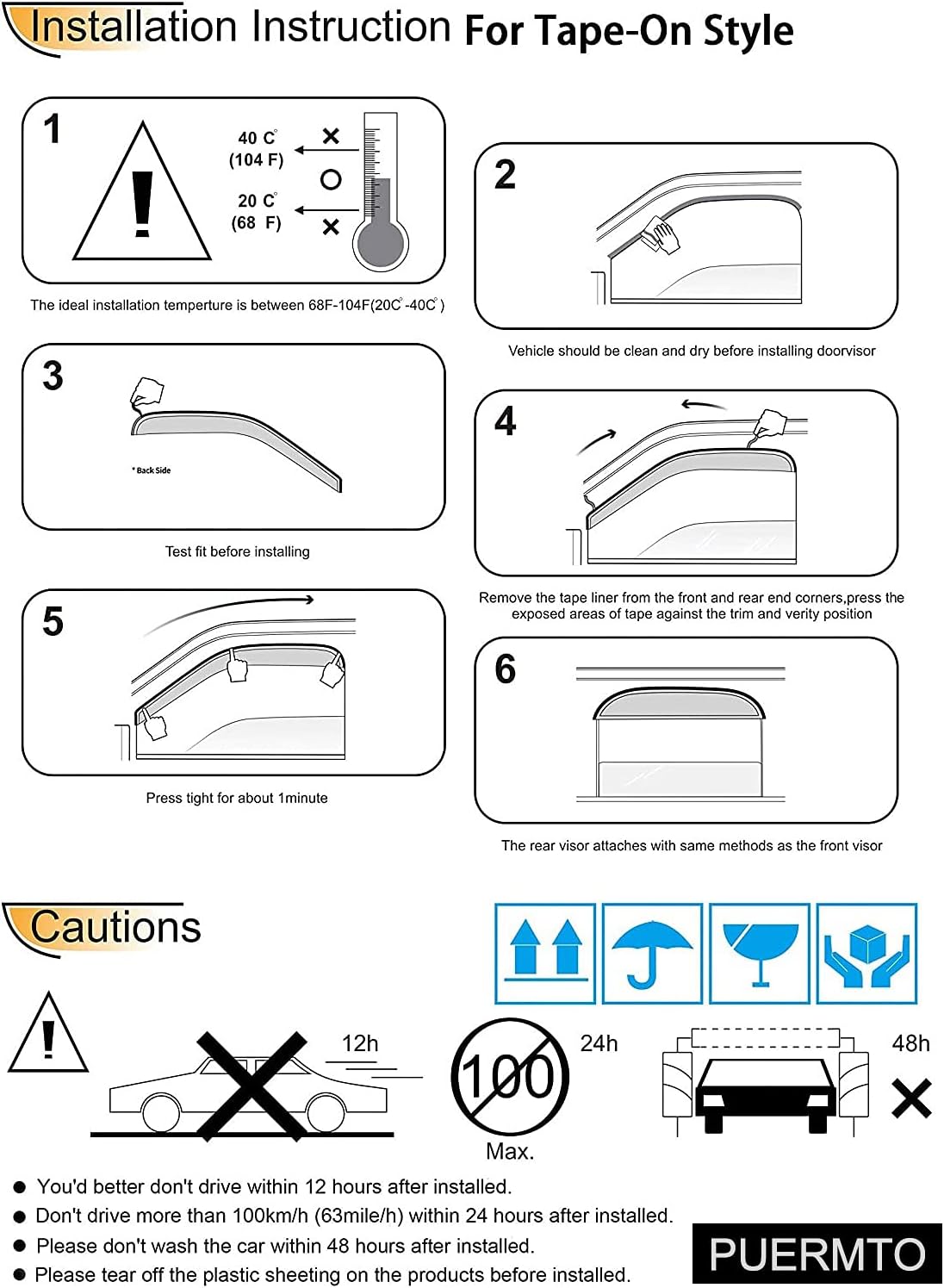 94307 Side Window Wind Deflector, 4pcs Out-Channel Tape-On Nice Rain Guards Set, Window Visor fit for 2007-2012 Dodge Nitro