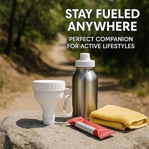 2 Pack Protein Powder Container to Go - Mini Funnel with Keychain and Keyring, Water Bottle Funnel for Shakers(White)