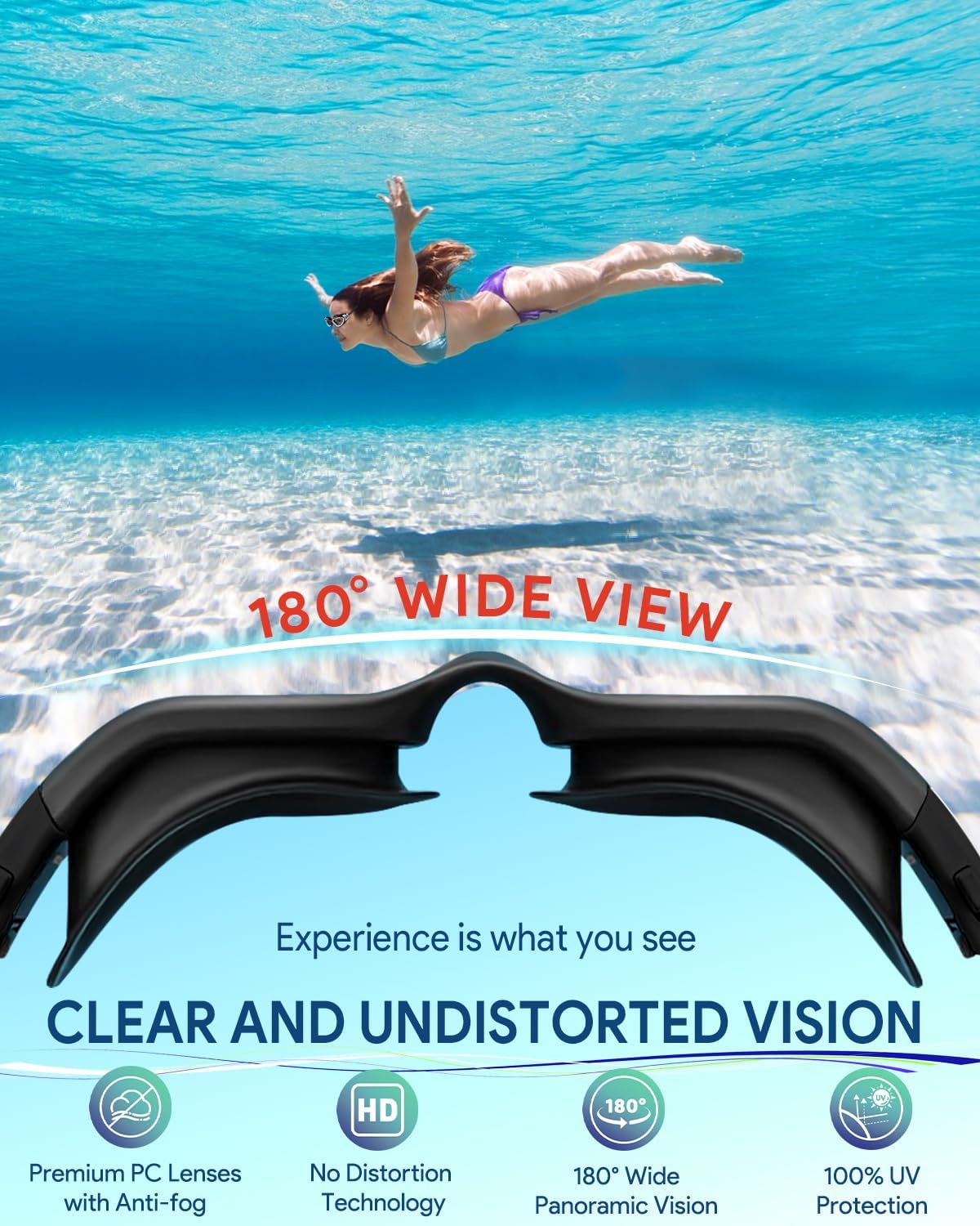 Swim Goggles, Polarized Adult Swimming Goggles Bungee Strap No Hair Pulling Anti-fog Pool Goggles for Men Women
