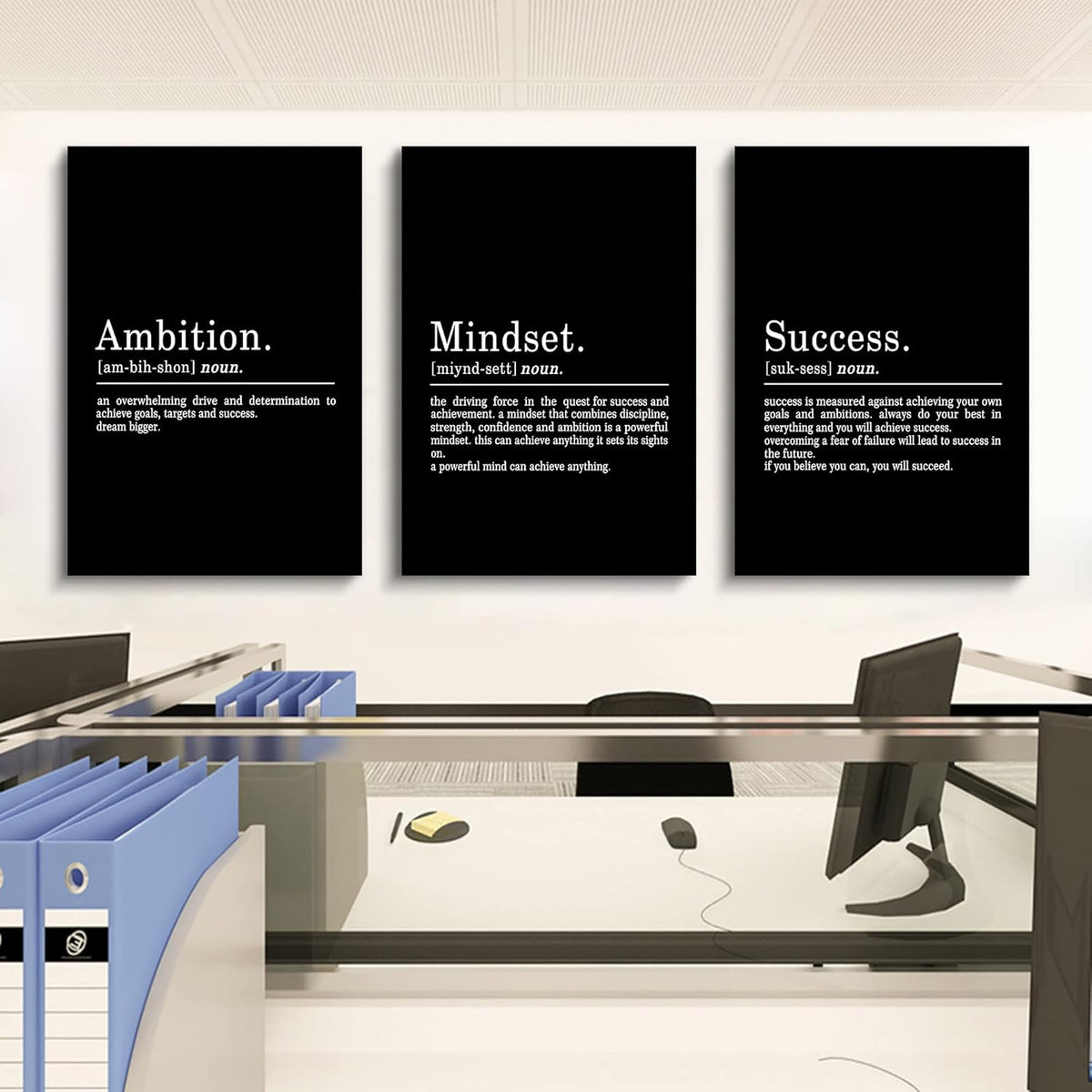 Inspirational Canvas Painting Wall Art -EPHANY ART - Mindset Quotes Prints, Motivational Wall Art Success Framed Entrepreneur Poster Positive Quotes Wall Poster for Home Office Workplace (M-3pcs,24x36inchx3pcs)