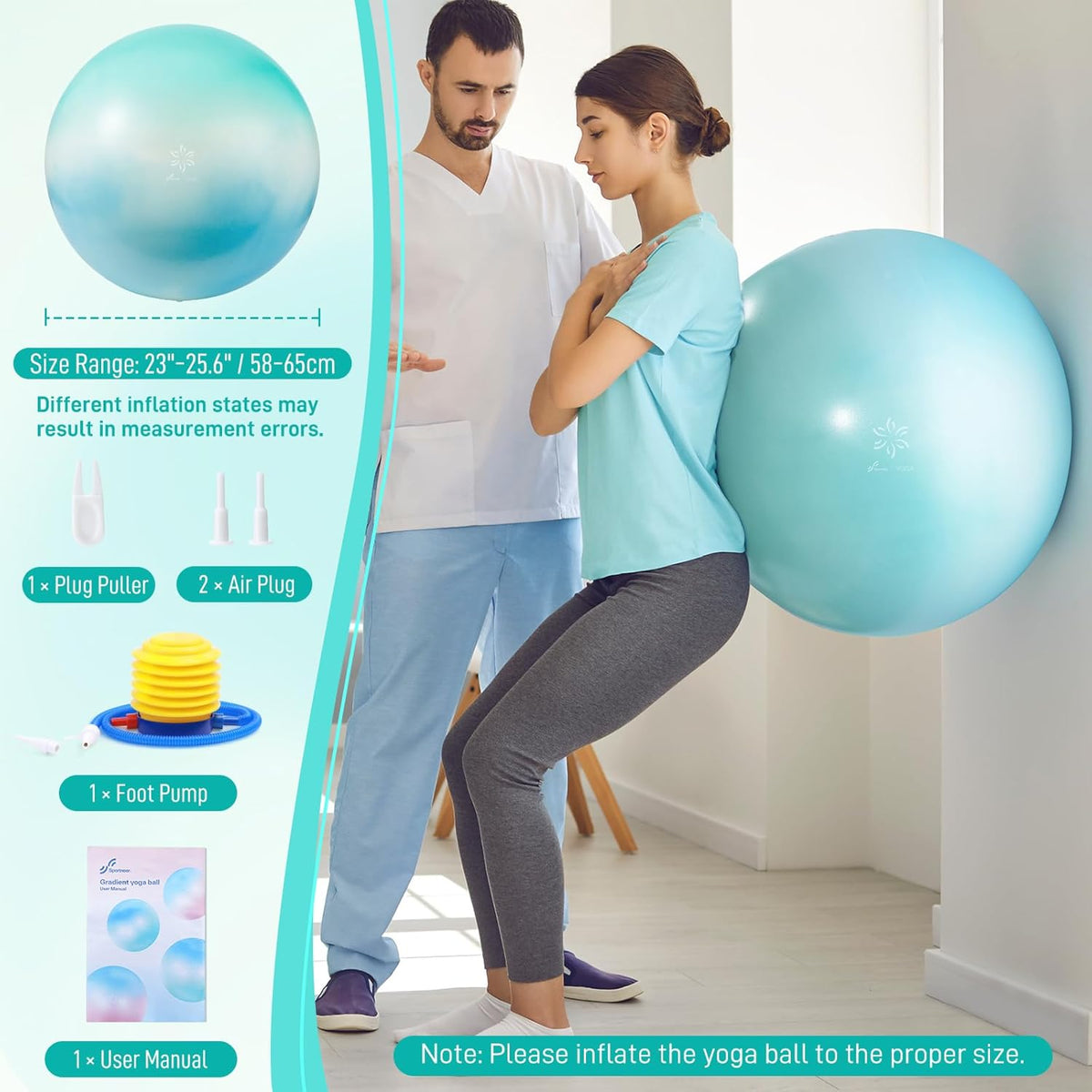 Sportneer Extra Thick Exercise Ball - 25.6''Yoga Ball with Quick Pump - Anti-Burst and Slip Resistant Fitness Ball Chair for Pregnancy and Physical Therapy