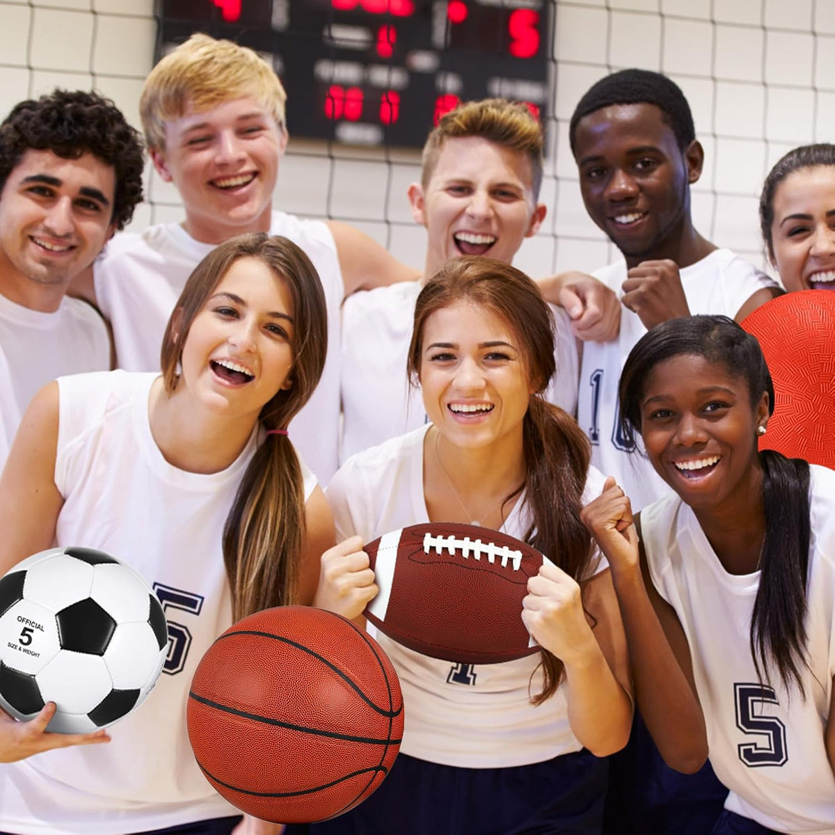 HyDren Sports Balls Set for Teen Adult, Include Official Size Basketball Soccer Ball Football Playground Ball with Pump and Equipment Carry Bag Sports Gift Back to School