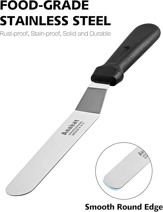 Anaeat Icing Spatulas, Set of 3 Professional Cake Angled Offset Spatula with 6", 8", 10" Stainless Steel Blades - Thickened Frosting Knife with Plastic Handle for Cake Decorating, Pastry & Baking