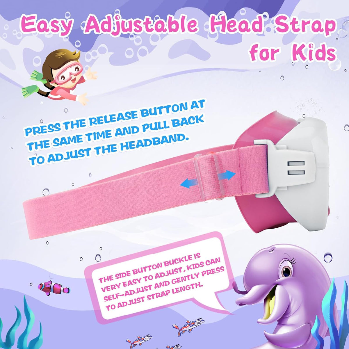 Kids Swim Goggles with Nose Cover, Anti-Leak Swim Mask with Elastic Fabric Strap, UV Protection Swimming Goggles for Kids