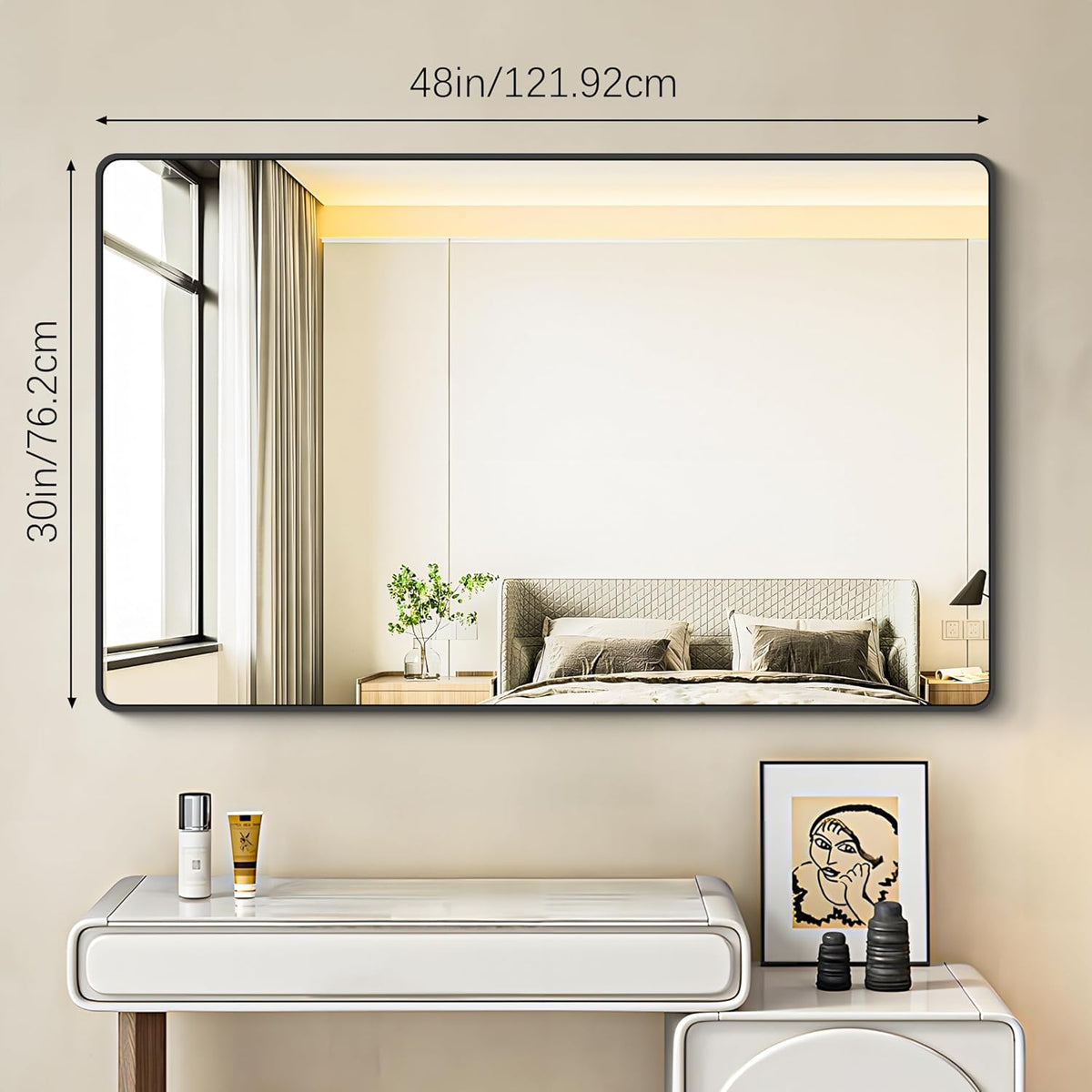 30x48 inch Bathroom Mirror,Black Rectangle Mirror,Wall Mounted Bathroom Frame Vanity Mirror with Round Corner for Bedroom Living Room, Entryway Hangs Horizontal or Vertical