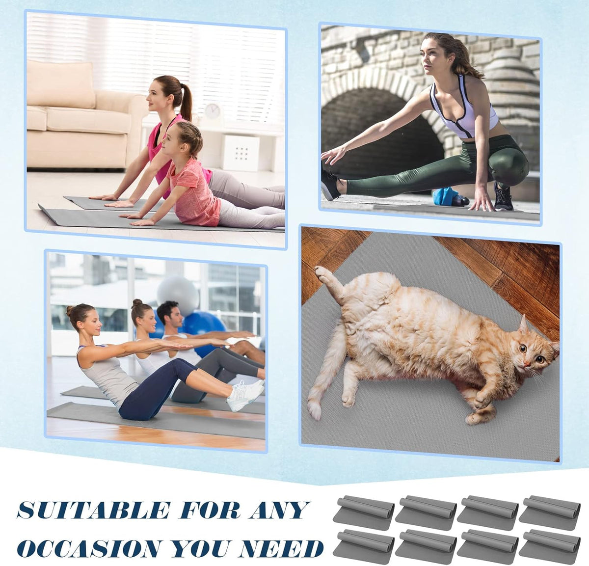 10 Pack Yoga Mats Bulk, 68'' x 24'' x 4mm Thick Yoga Mats for Kids and Adult Gym Mats Bundle Latex Free Exercise Mats with Non Slip Texture for Outdoor Yoga, Pilates or Workout