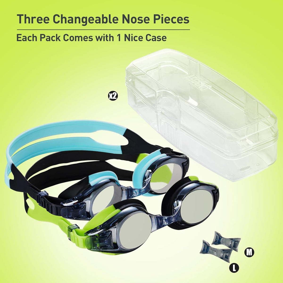 Aegend 2 Pack Kids Goggles, Swimming Goggles for Kids Age 4-16 Boys and Girls Youth, Anti-Fog Waterproof Anti-UV Pool Goggles