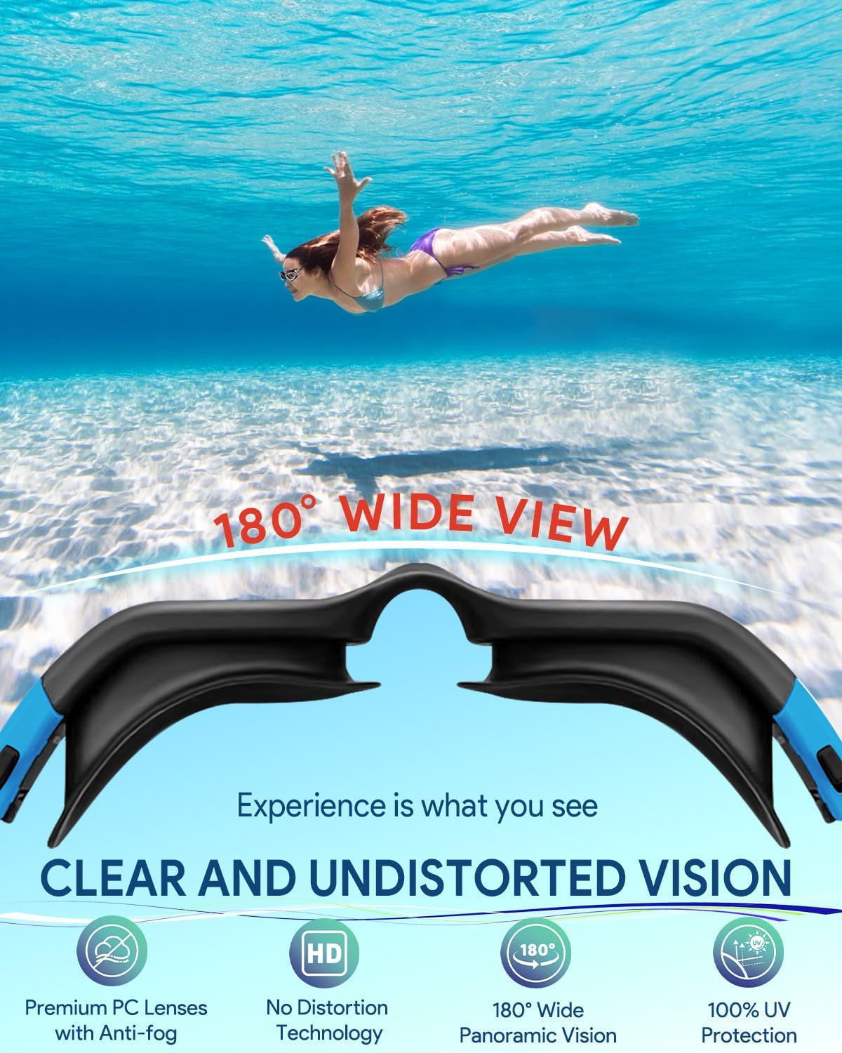 Swim Goggles, Polarized Adult Swimming Goggles Bungee Strap No Hair Pulling Anti-fog Pool Goggles for Men Women
