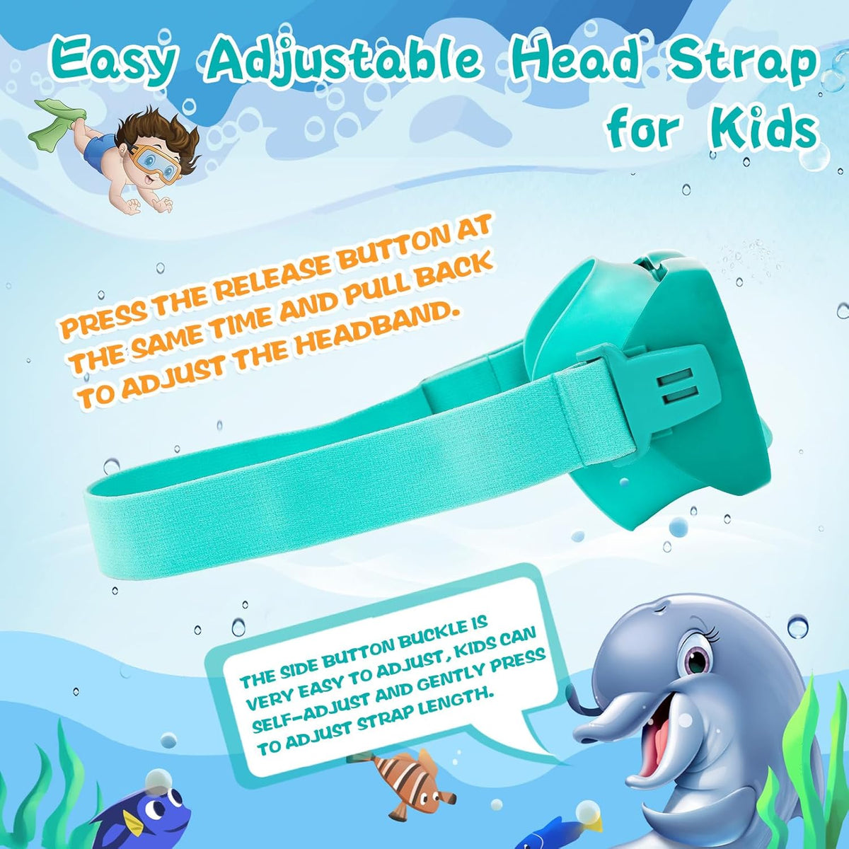 Kids Swim Goggles with Nose Cover, Anti-Leak Swim Mask with Elastic Fabric Strap, UV Protection Swimming Goggles for Kids