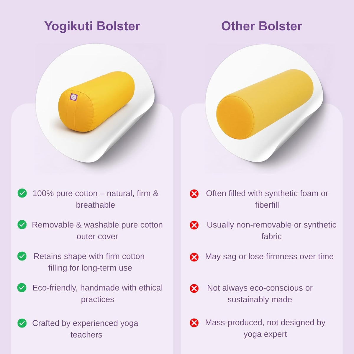 Yogikuti Iyengar Yoga Bolster for Restorative Yoga and Meditation – Lightweight Cotton Support Pillow with Handle for Easy Carry, Versatile for Pose Modification, Balance, Back Relief, and Relaxation
