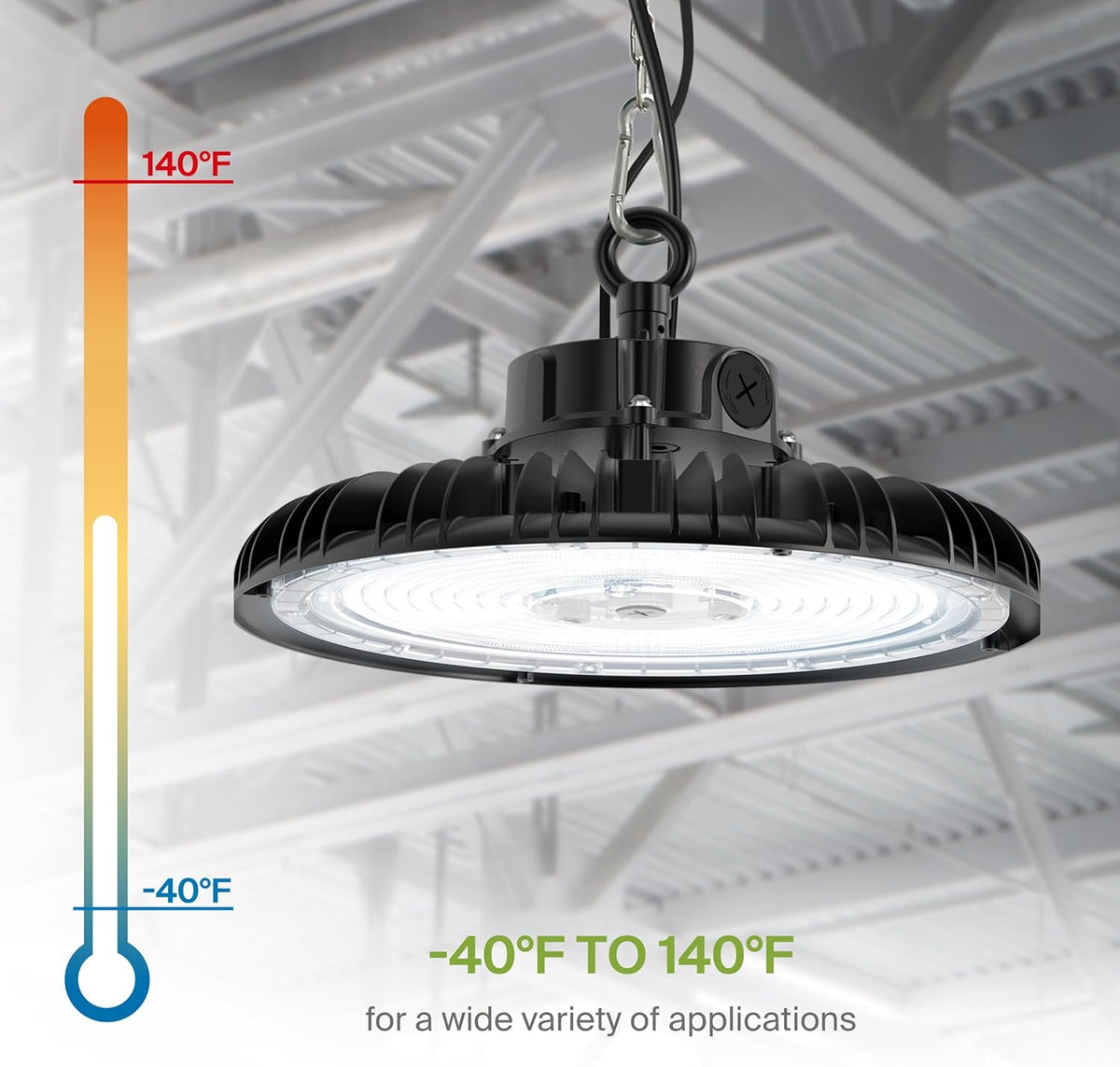 ASD LED High Bay UFO Light Fixture, Commercial Shop Lighting | Dimmable, IP69K Waterproof, DLC Premium, UL Listed | 240W 37000LM 5000K 100-277V | Warehouse, Garage, Workshop, Barn Lamp | Black