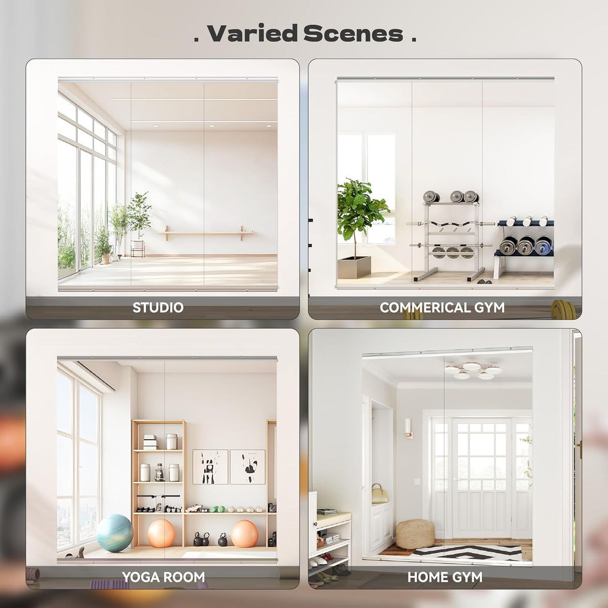 Hasipu Home Gym Mirror 51" L x 17" W - 3PCS Large Full Body Mirror for Yoga, Wall-Mounted Mirrors for Fitness, Garage, Dance Studio, 0.16in Tempered Glass Frameless