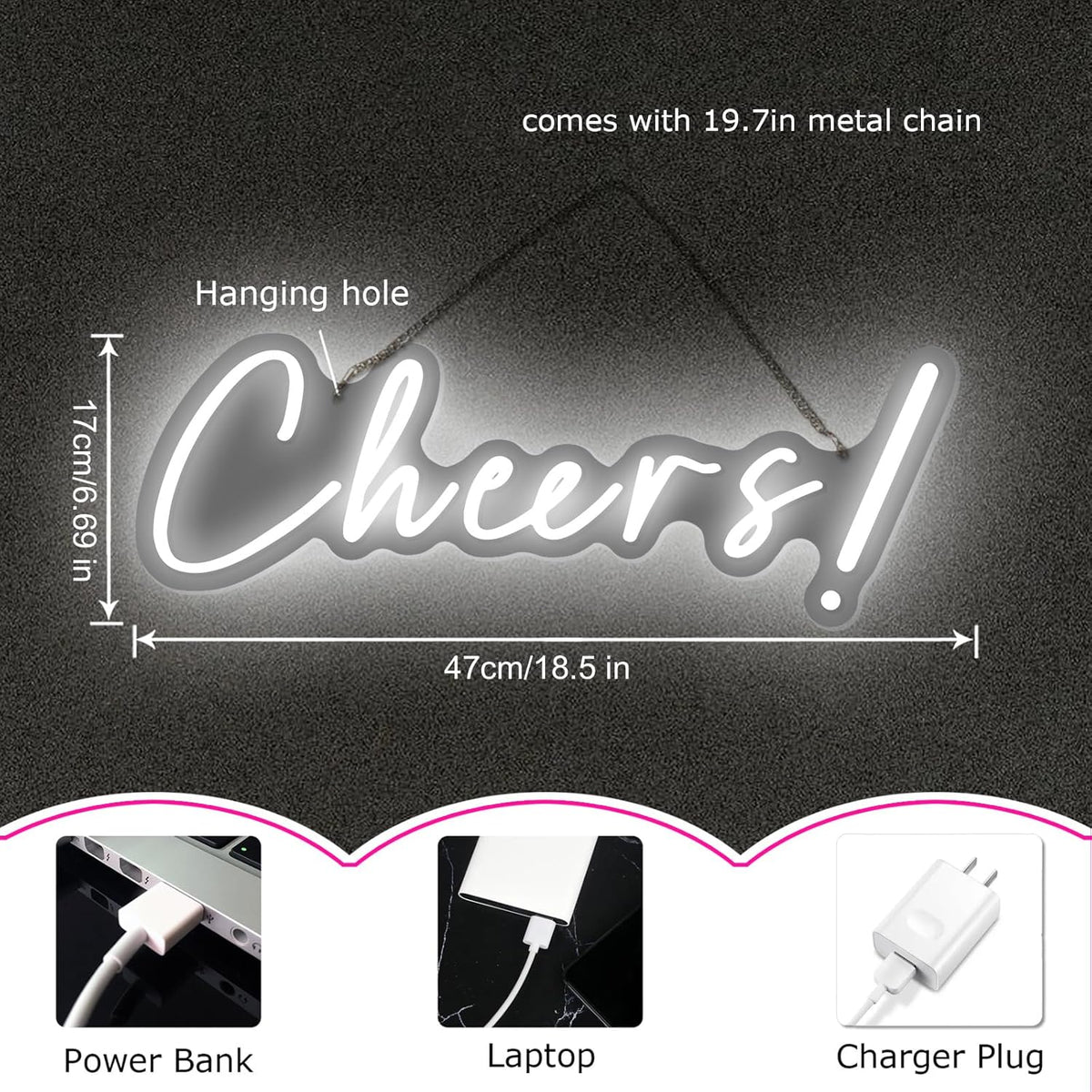 Cheers Neon Signs Cheer Sign for Bar Light Sign for Wall Decor USB Powered Neon Sign for Bar Club Gaming Room Home Birthday Party Decor Sign Gift White (18.5 * 6.69in)
