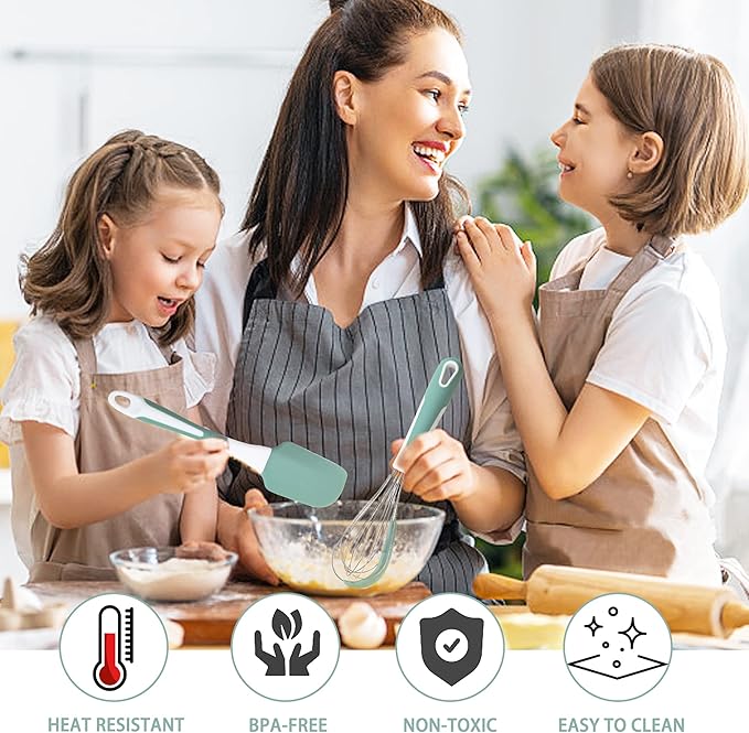 Silicone Kitchen Cooking Utensils Set Heat Resistant, 5 Pcs Silicone Spatula Set for Baking Cooking Mixing, Silicone Cooking Utensils Set for Nonstick Cookware, Dishwasher Safe (Green), Medium