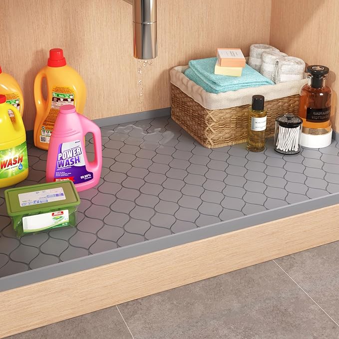 Winisok Silicone Under Sink Mat 40" x 22", kitchen Essentials and Gadgets, Shelf liner and Cabinet Protector, Home Organizers and Storage, Waterproof Bathroom Tray