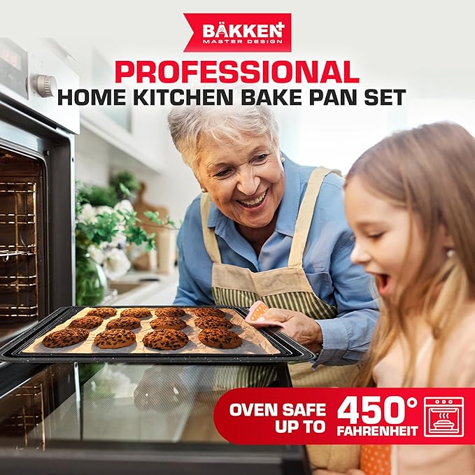 BAKKEN 10-Piece Kitchen Baking Pan Set - Commercial Grade Carbon Steel Bakeware, With Nonstick Coating, Stackable and Space-saving Design, PFOA, PFOS, PTFE Free, Oven Safe (Up To 450°F), Gray Marble