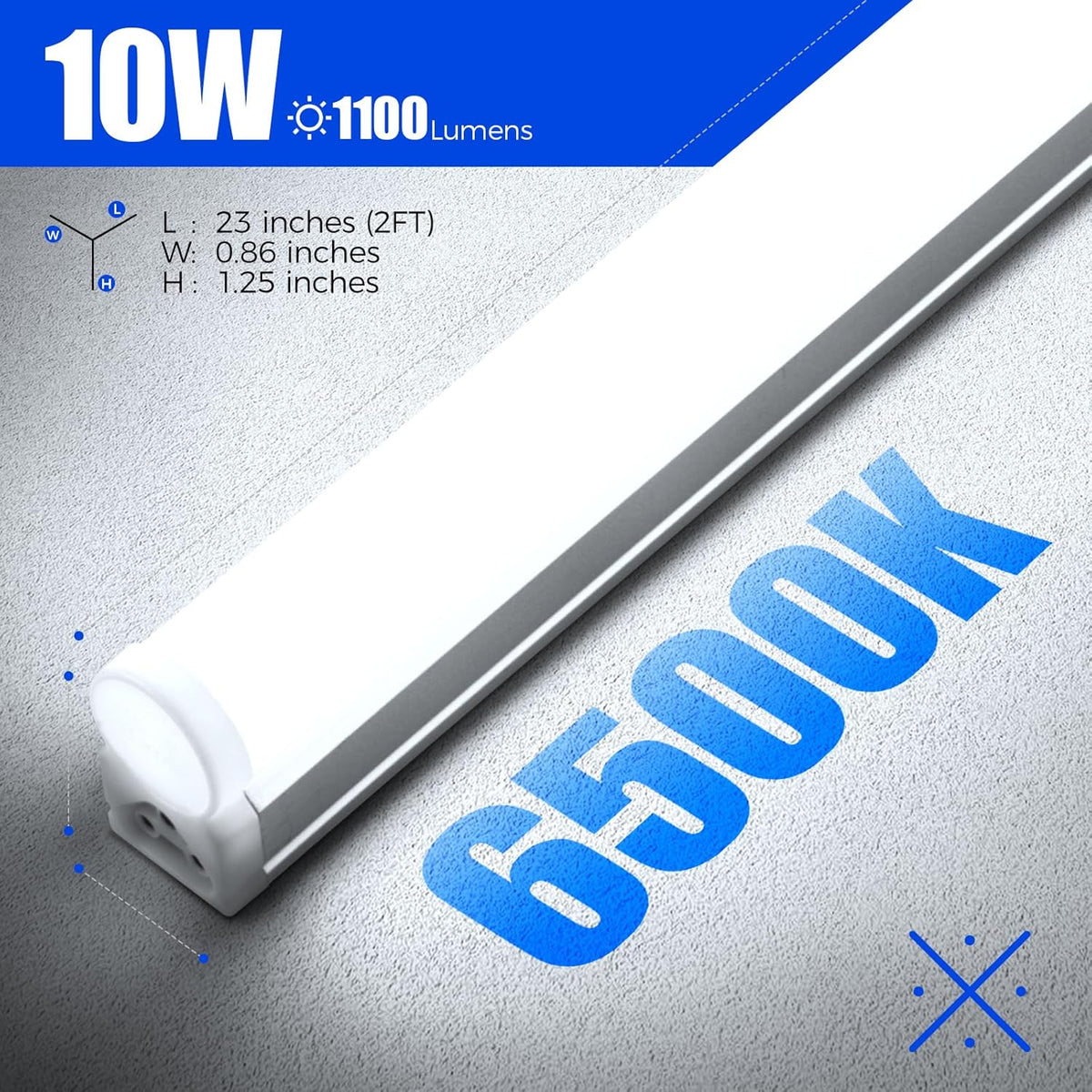Barrina T5 LED Shop Light 2FT, 6500K (Super Bright White), Utility Shop Lights, Ceiling and Under Cabinet Light, ETL Listed, Corded Electric with Built-in ON/Off Switch, 6 Pack