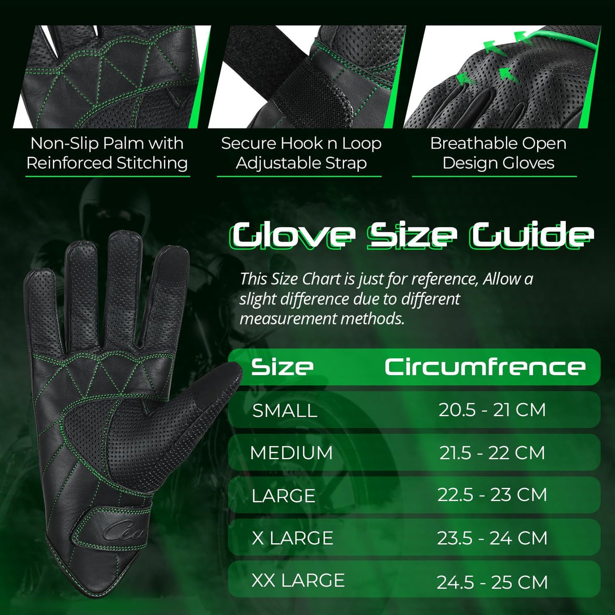 aasportx Motorcycle Gloves - Men's Leather Motorbike Gloves with Touchscreen Function - Non-Slip Pads for Men & Women