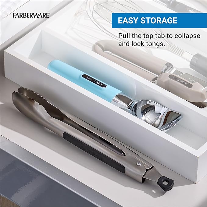 Farberware Stainless Steel Kitchen Tongs 9 Inch Locking Heat Resistant Ergonomic Handle Scalloped Tips Durable Dishwasher Safe Cooking and Serving Tool