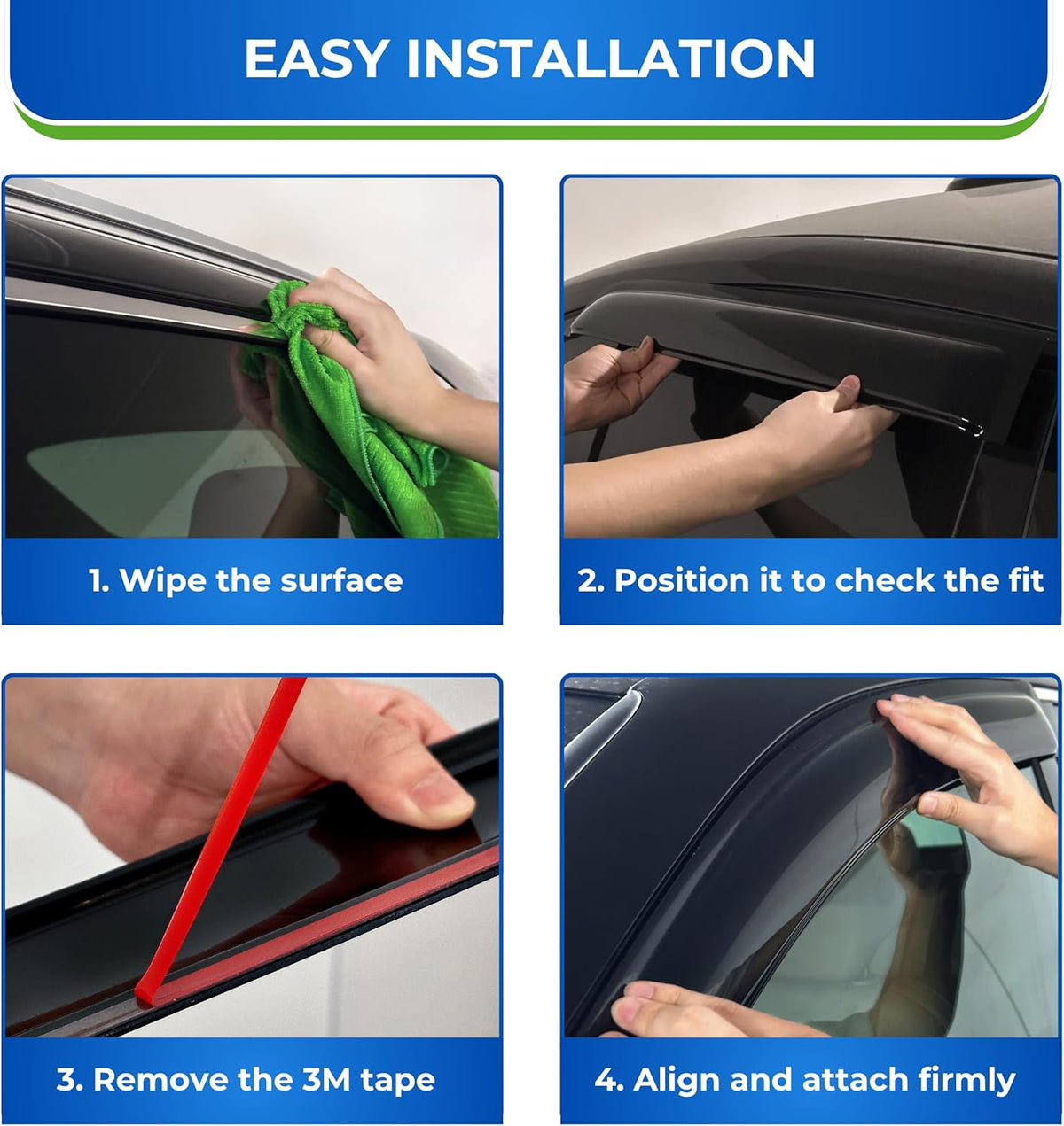 KPY Window Visor Compatible with Toyota Prius 2004-2009, 4PC Rain Guard Side Window Vent Deflectors Tape-On Style, 2004 2005 2006 2007 2008 2009