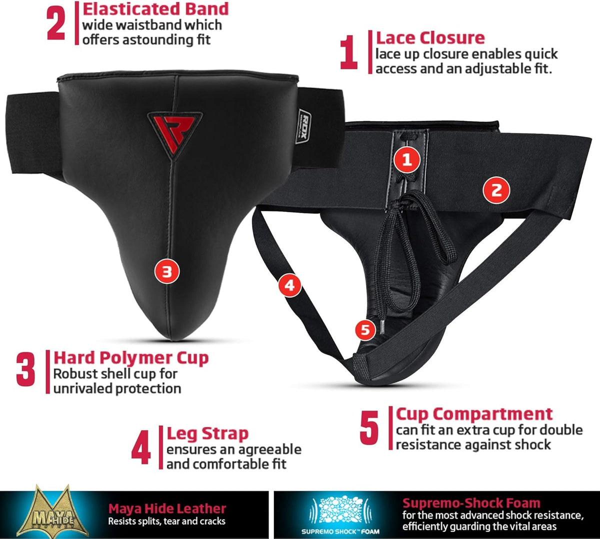 RDX Groin Protector for Boxing, Muay Thai, Kickboxing and MMA Training, Maya Hide Leather Abdo Gear for Martial Arts , SATRA Approved Abdominal Guard for Karate and Taekwondo