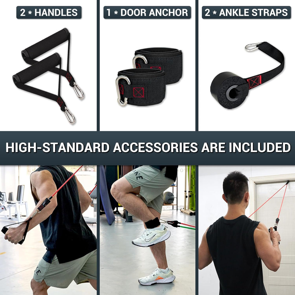 TheFitLife Resistance Bands with Handles - Designed for American Body Types, Exercise Workout Tubes for Men, Women, Includes Large Handles, Ankle Straps, Door Anchor, Fitness Levels