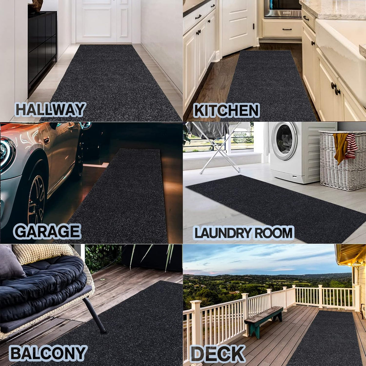 Custom Size Backed Non-Slip Area Rugs Runner, Easy Clean, Waterproof Runner Rugs for Hallway Entryway, Kitchen, Laundry, 4FT x 69FT, Black