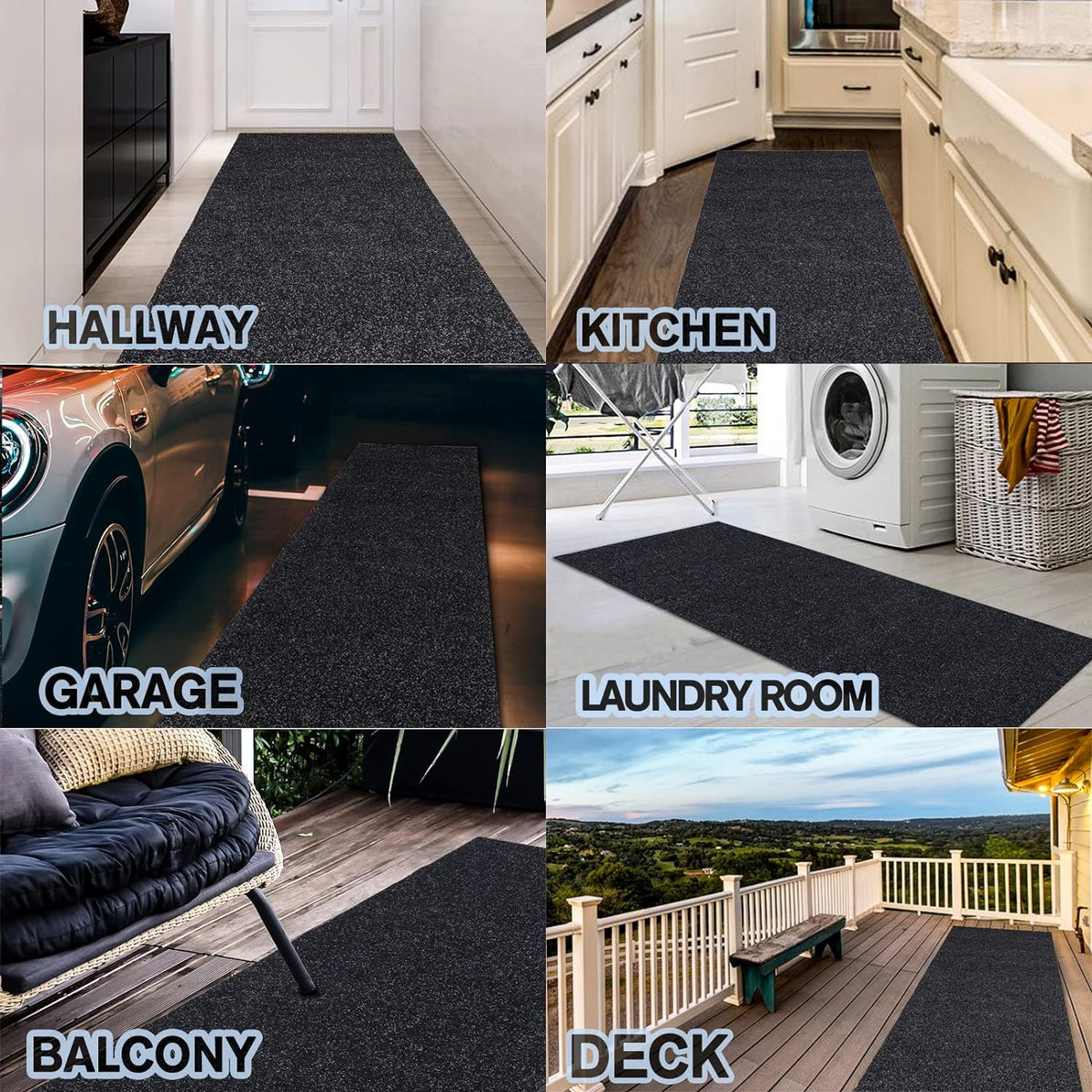 Custom Size Backed Non-Slip Area Rugs Runner, Easy Clean, Waterproof Runner Rugs for Hallway Entryway, Kitchen, Laundry, 3FT x 56FT, Black