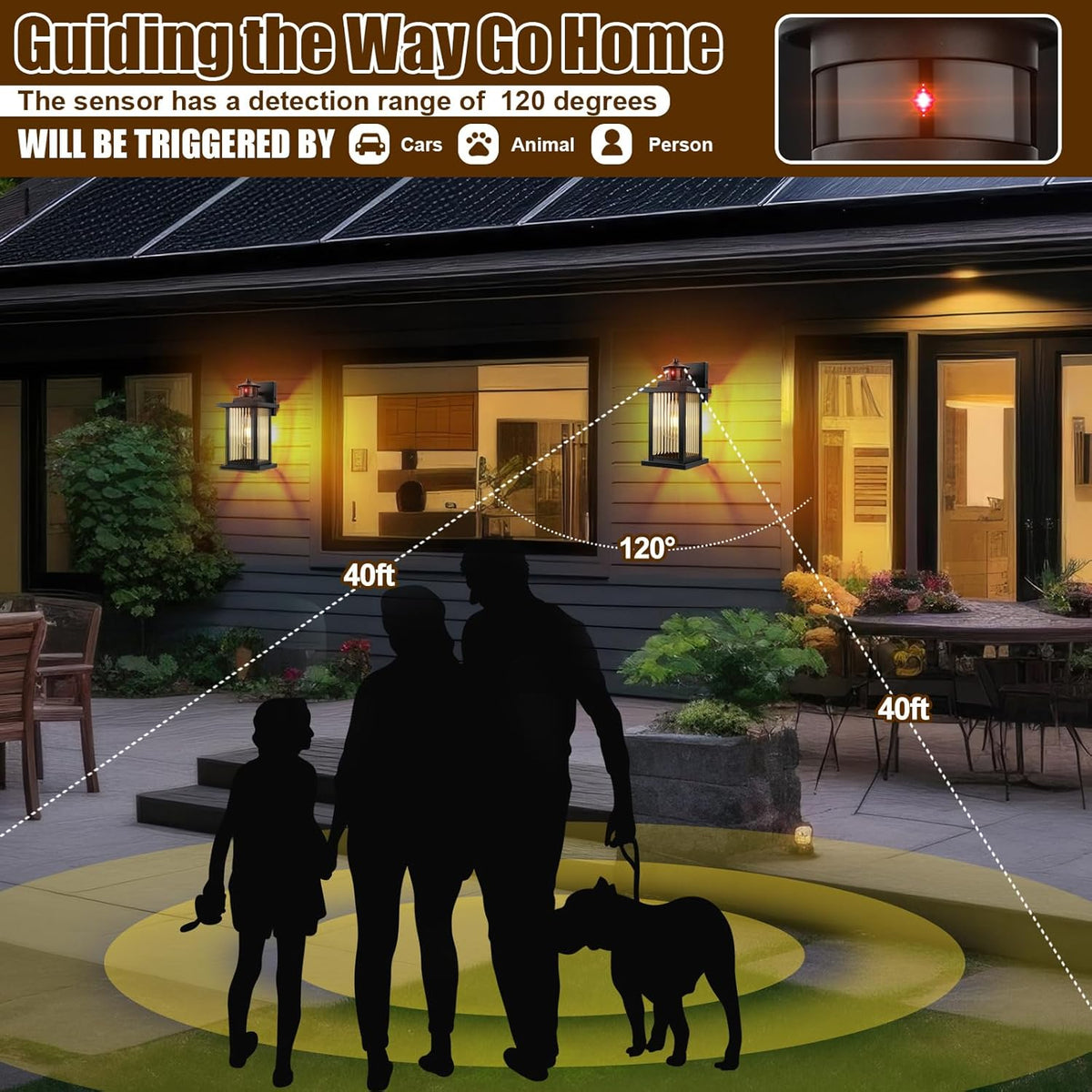 Porch Lights Outdoor Motion Sensor 2 Packs, Black Dawn to Dusk Outdoor Wall Light Fixture, Exterior Motion Sensor Light with Glass Shade, Rust Proof Motion Sensing Front Porch Light