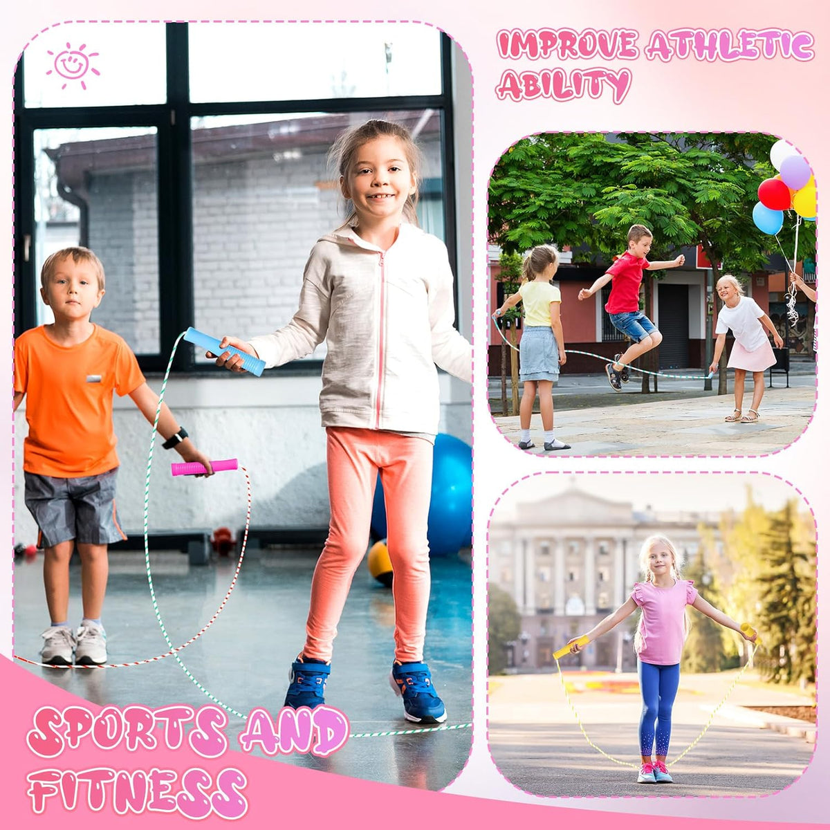 Aoriher 80 Pcs Jump Rope Bulk Kids 7.22 ft Adjustable Stripe Skipping Rope Outdoor Exercise Fitness Equipment for Back to School Class Playground Activities Set, 4 Colors