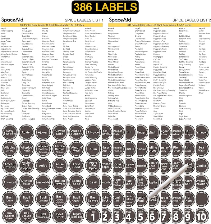 SpaceAid Spice Rack Organizer with 21 Spice Jars, 386 Spice Labels, Chalk Marker and Funnel Set for Cabinet, Countertop, Pantry, Cupboard or Door & Wall Mount - 21 Jars, 13.4" W × 9" H, Black