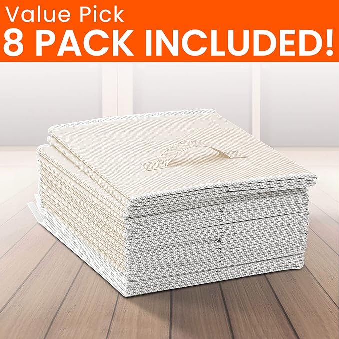 Criusia Storage Cubes - 11 Inch Heavy Duty Fabric Storage Bins for Shelves Closet Cube Organizer - 8 Pack Collapsible Cube Storage Bins Baskets for Clothes Blankets Toys - Nursery Organization (Beige)
