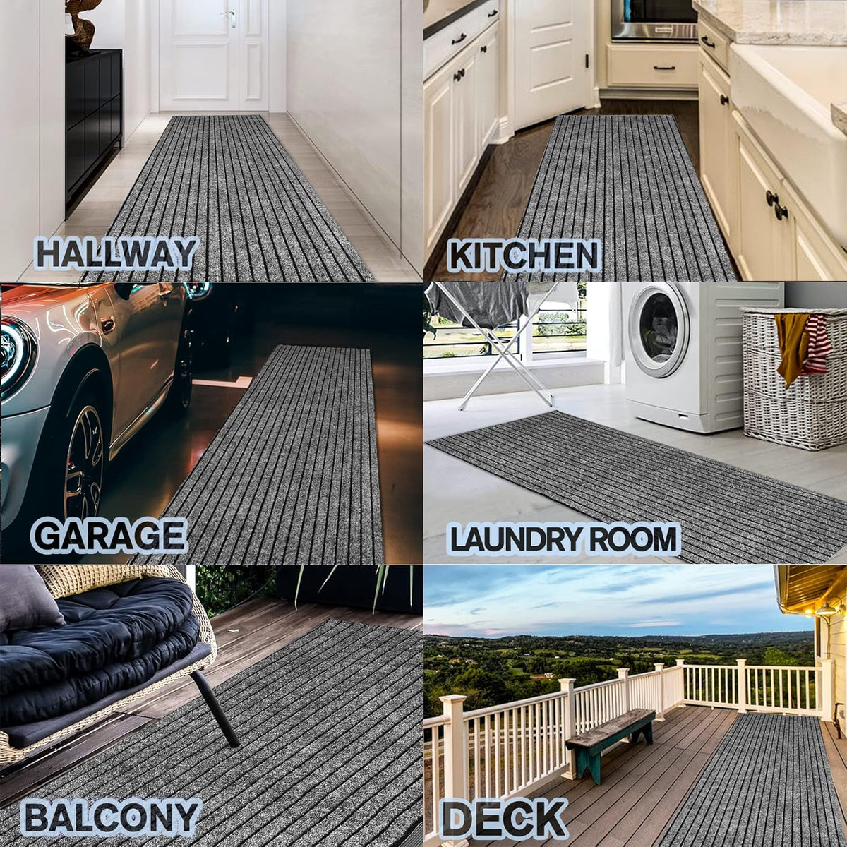 Custom Size Backed Non-Slip Area Rugs Runner, Easy Clean, Waterproof Runner Rugs for Hallway Entryway, Kitchen, Laundry, 4FT x 79FT, Gray Stripe
