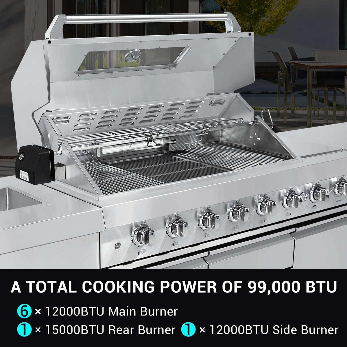 CT Copper Tailor 6-Burner Outdoor Kitchen BBQ Gas Grill Island with Infrared Rear Burner,Side Burner,Storage Cabinets & Drawers,Sink,Cooler,Stainless Steel