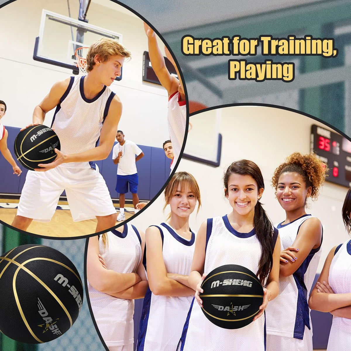 Jerify 12 Pieces Basketballs Bulk Official Size 7 Rubber Basketballs 29.5 Rubber Inflatable Basketballs with Pump Indoor Outdoor Basketballs Bulk Standard Basketball for Training and Play