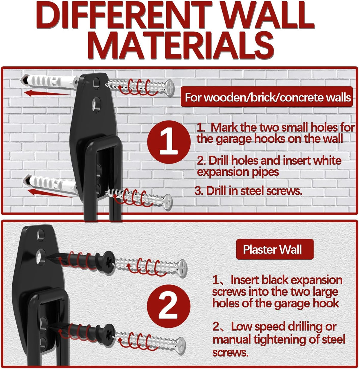 3-H Garden Hose Holder Wall Mount 2 Pack,Solid Steel Hose Hanger,Water Hose Holders for Outside,Perfect for Hanging Outdoor Air Hose,Ropes,Pipes,Garden Tools,Ladders,Bikes,Bulk Items(Red)