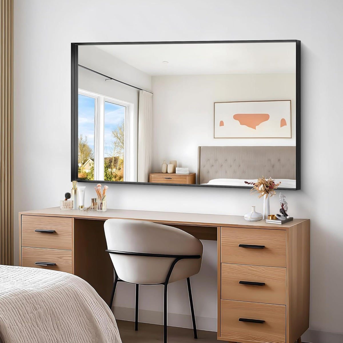 Black Bathroom Mirror, 36x55 Inch Rectangular Deep Frame Mirror, Large Wall Mounted Bathroom Vanity Mirror Over Sink for Bedroom,Restroom, Living Room, Hangs Vertically or Horizontally