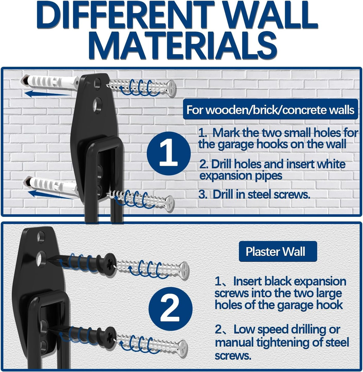 3-H Garage Wall Hooks 20 Pack, Garage Hooks Heavy Duty with Extra Welding Spots, Garage Organizer for Garden, Lawn, Chairs, Ladders, Weed Eater, Shovel(Black)