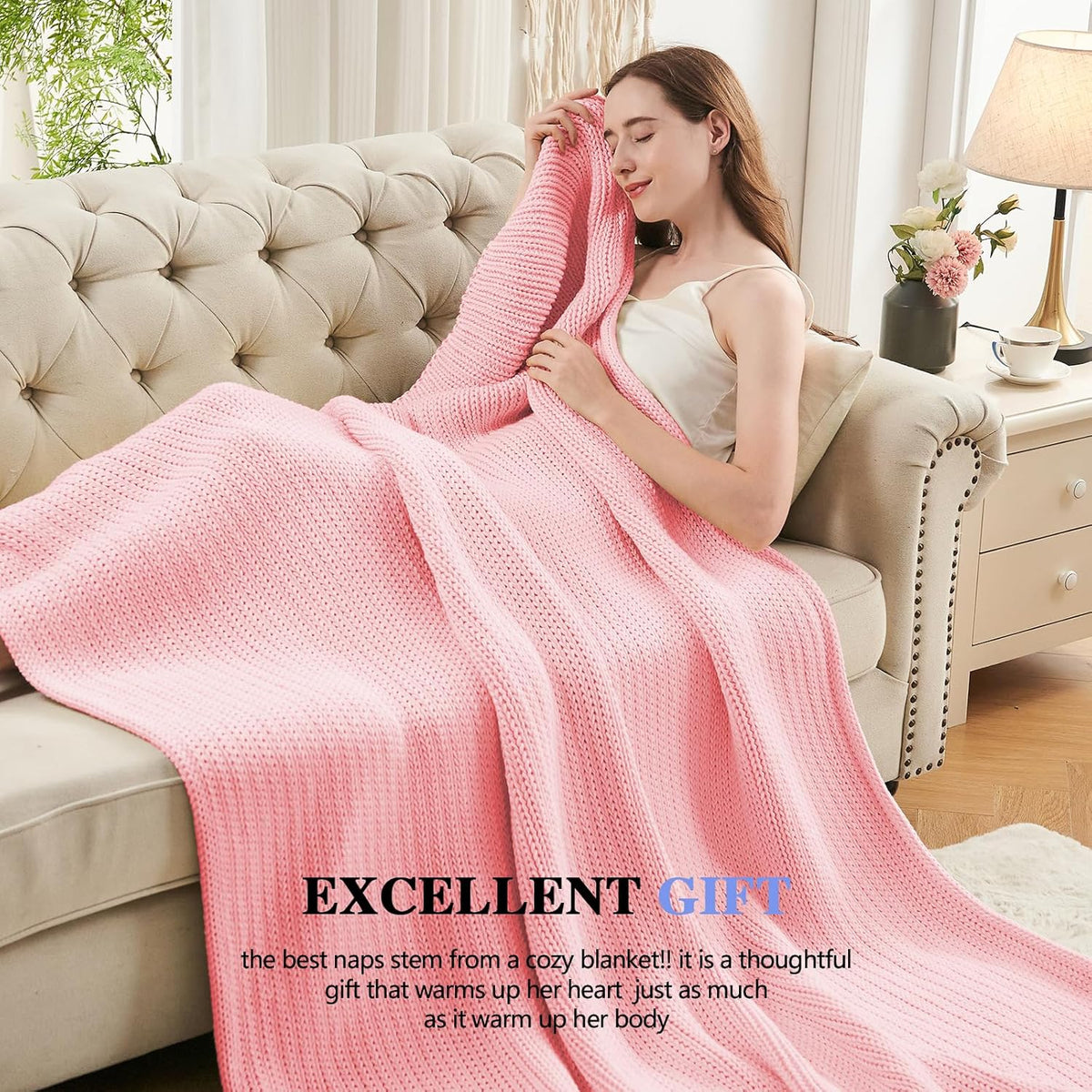 L'AGRATY Knitted Weighted Blanket - 60"x80" 20lbs Cooling Chunky Knit Heavy Blanket for Adults Braided Crochet Throw Thick Cable Yarn Knit Decorative No Beads Evenly Weighted Machine Washable