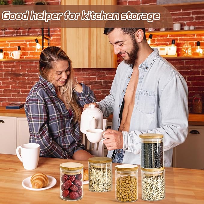 12 Packs Bamboo Qtip Holders, 10 oz Glass Round Storage Containers with Lids for Cotton Pads Swabs Balls, Jewelry/Makeup Organizer and Spice Container