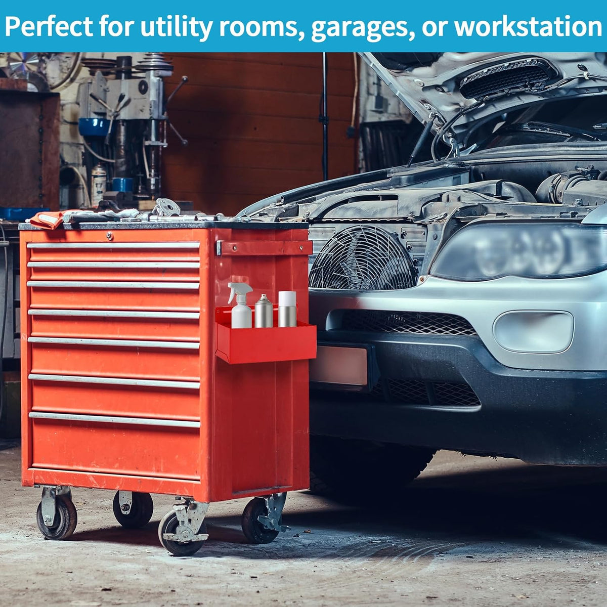 Magnetic Aerosol Spray Can Holder, Magnet Toolbox Bottle Holder, Tool Box Storage Rack for Garage and Home, Craft Workspace, Mechanic Paint Bottle Can Organizer, Red, 3"x8.3"