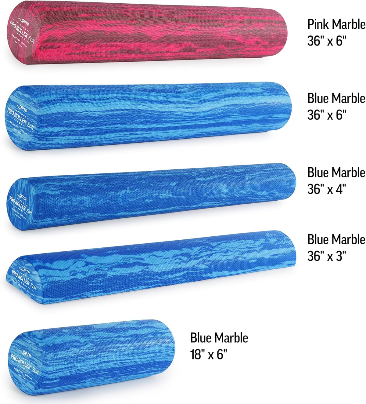 OPTP PRO-Roller Soft Density Foam Roller – Low Density Soft Foam Roller for Physical Therapy, Pilates, Yoga Foam Roll Exercises, and Muscle Recovery - Blue 36" x 6" x 3" Half-Round