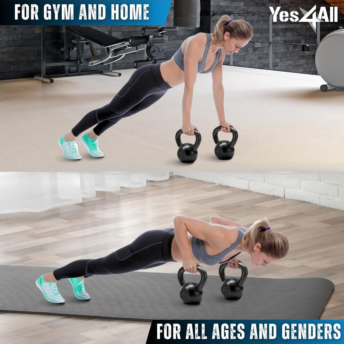 Yes4All 5-80 lbs Cast Iron Kettlebell for Dumbbell Weights Exercises, Gym, Full Body Home Workout Equipment, Push up, Grip and Strength Training