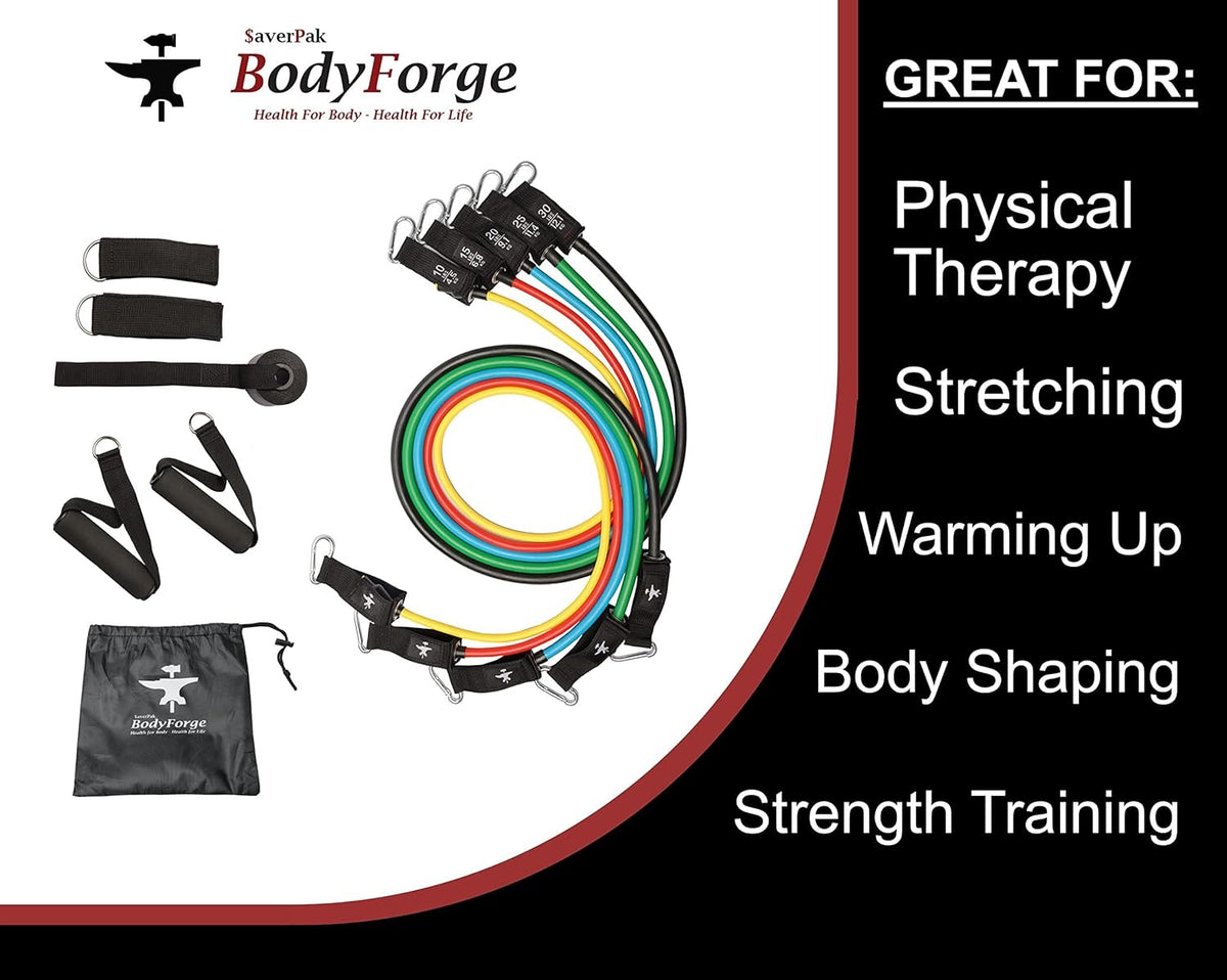 BodyForge Resistance Bands, Exercise Bands, Resistance Bands for Working Out, Work Out Bands with Handles for Men and Women Fitness, Strength Training Home Gym Equipment
