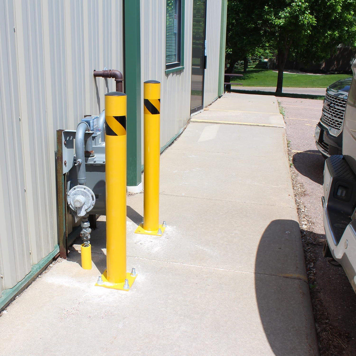 BISupply Safety Bollard Post Parking Barrier 1 Pack - 42in Yellow Pipe Bolt Down Bollard for Garage Lot