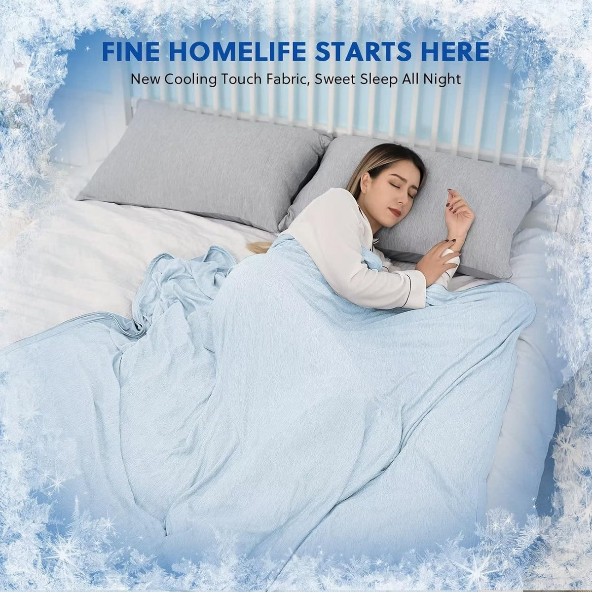 HOMFINE Cooling Blankets for Hot Sleepers - Summer Blanket Thin Lightweight Breathable Soft Double Side Enhanced Cooling for Bed Couch Sofa, Keep Cool for Night Sweats (Light Blue, 108 x 90 inches)